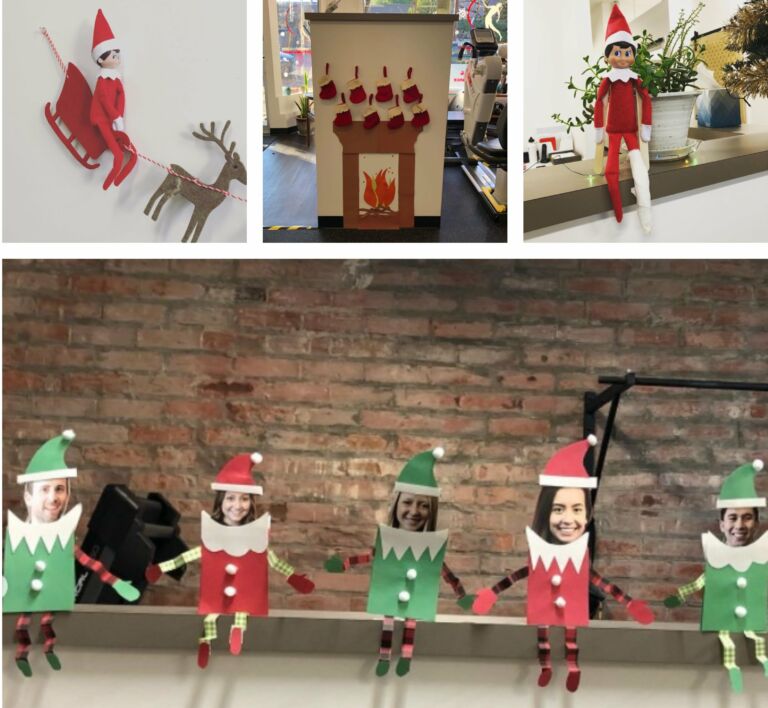 Sellwood Physical Therapy clinic decorations with elf on the shelf